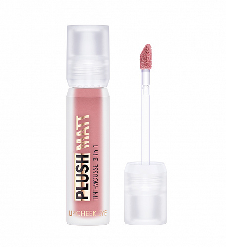 LUXVISAGE Тинт-мусс 3в1 для губ, щек и век PLUSH MATT, 3.6 г (301 Rosy Rose)